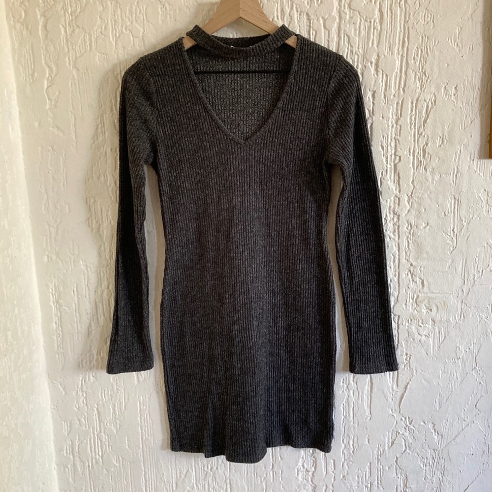 Double Zero Long Sleeve Gray Ribbed Sweater Dress Size Medium